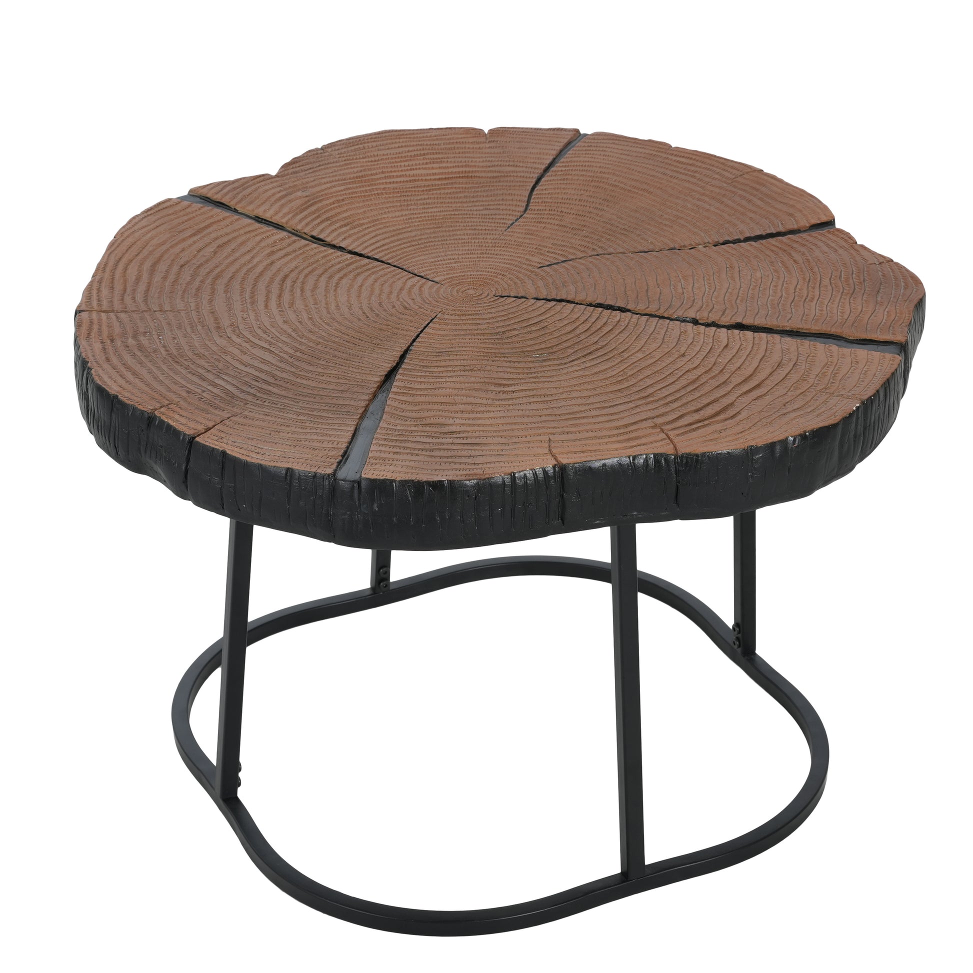 Irregular Coffee Table - Black MGO Top, Natural Wood Base - 27" for Living Room