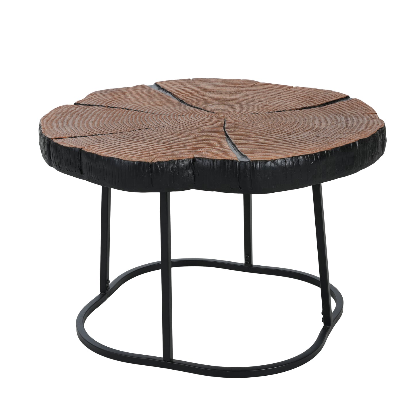 Irregular Coffee Table - Black MGO Top, Natural Wood Base - 27" for Living Room