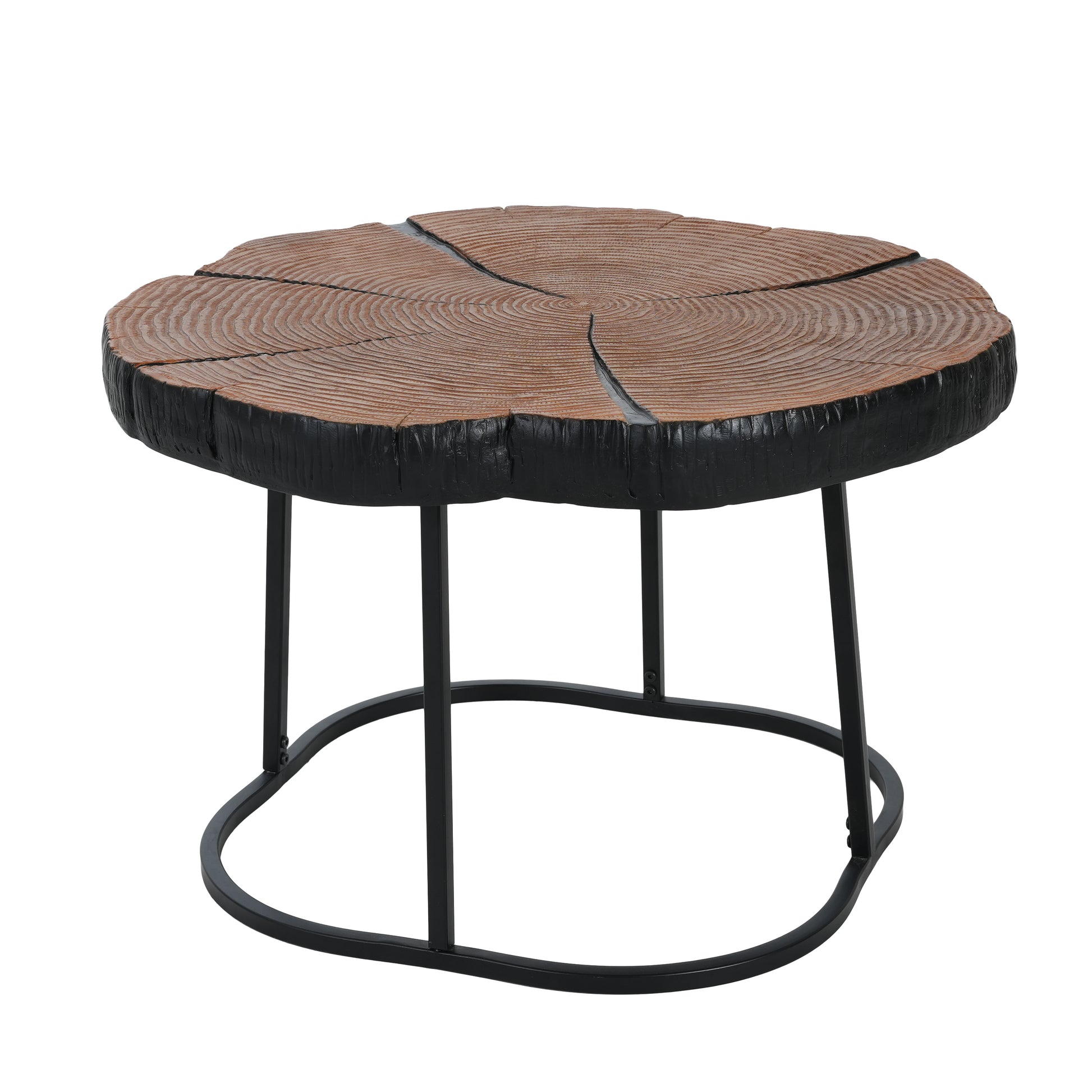 Irregular Coffee Table - Black MGO Top, Natural Wood Base - 27" for Living Room