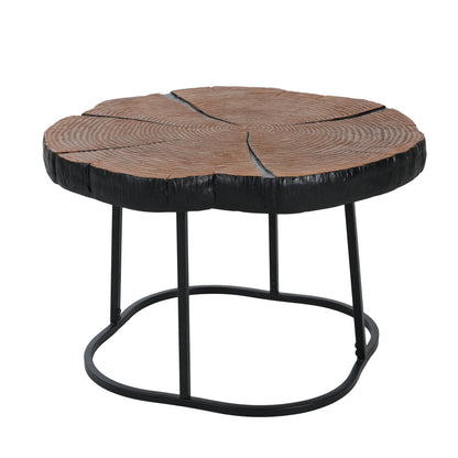 Irregular Coffee Table - Black MGO Top, Natural Wood Base - 27" for Living Room