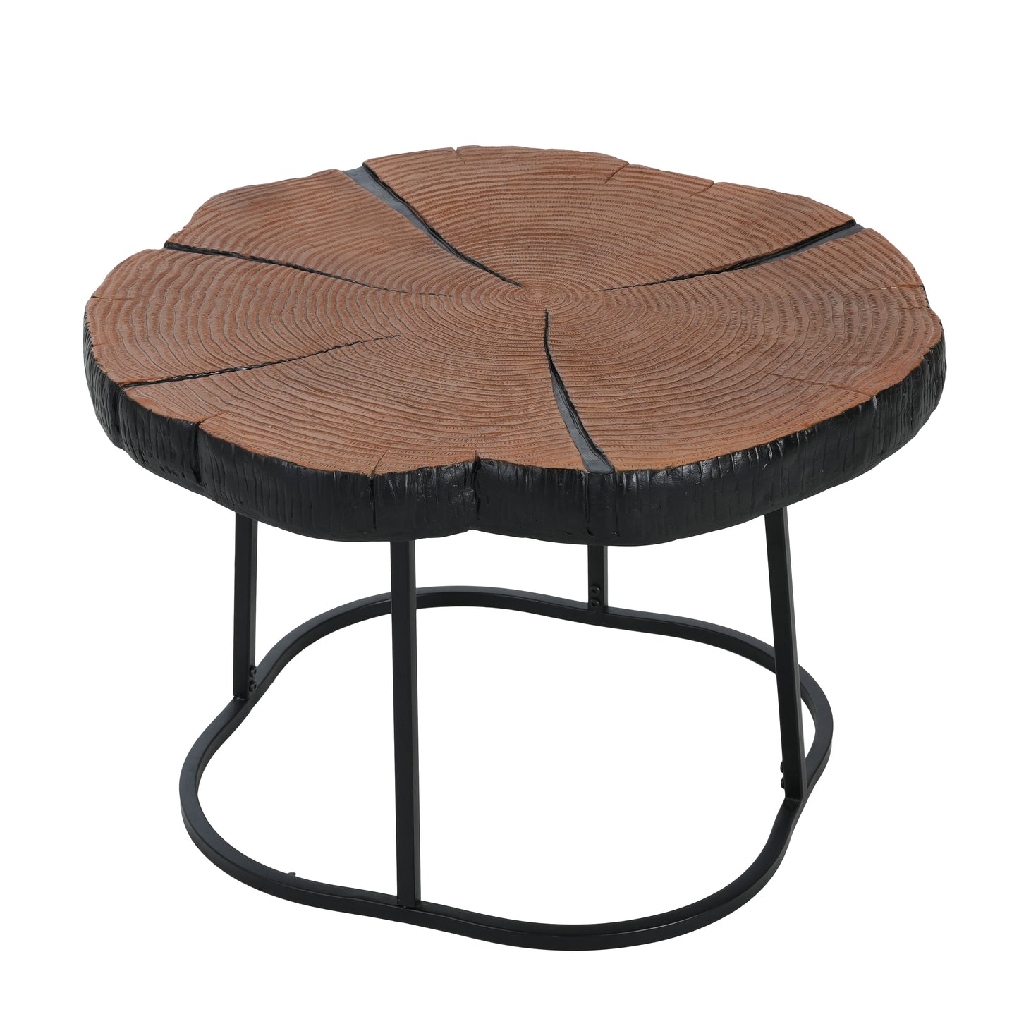 Irregular Coffee Table - Black MGO Top, Natural Wood Base - 27" for Living Room