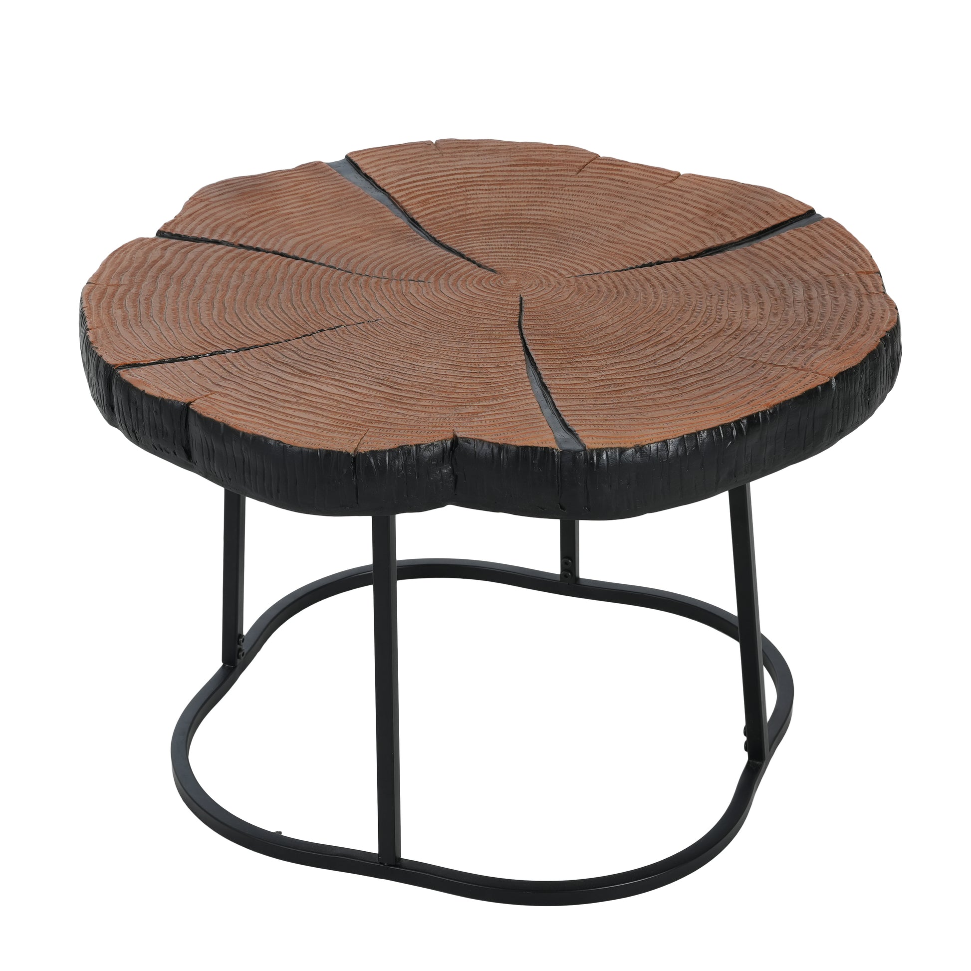 Irregular Coffee Table - Black MGO Top, Natural Wood Base - 27" for Living Room
