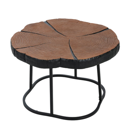 Irregular Coffee Table - Black MGO Top, Natural Wood Base - 27" for Living Room