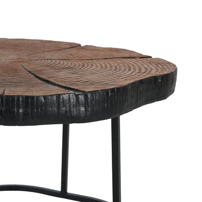 Irregular Coffee Table - Black MGO Top, Natural Wood Base - 27" for Living Room