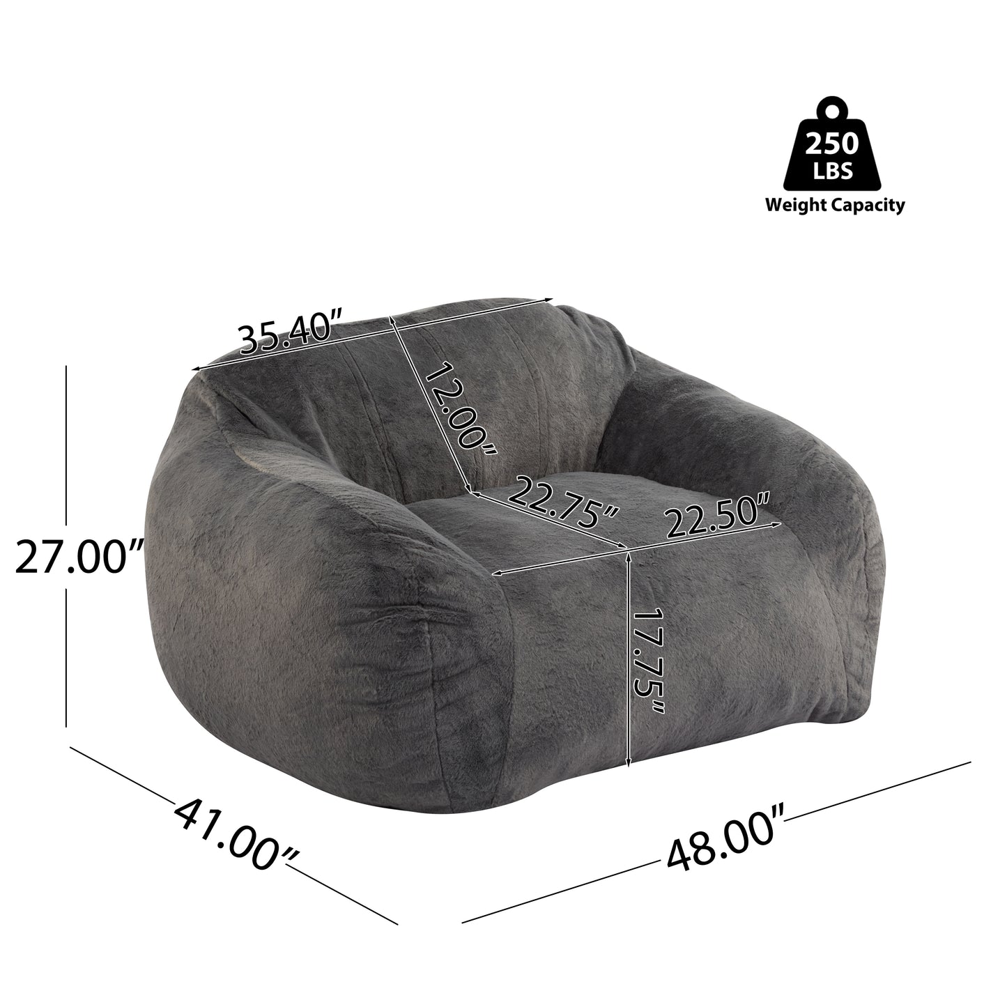 Soft Gray Faux Fur Bean Bag Chair for Living Room Comfort