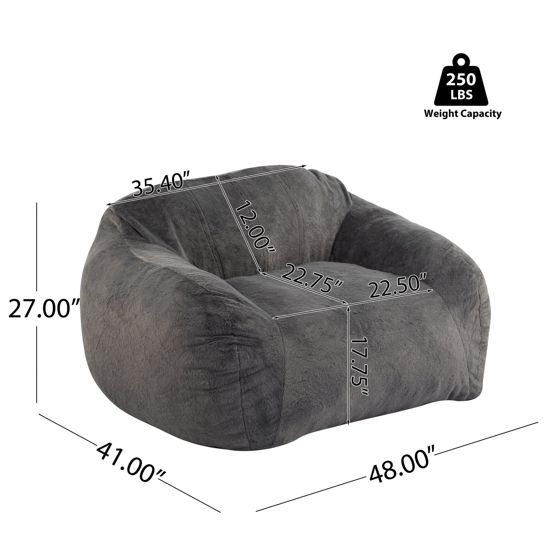 Soft Gray Faux Fur Bean Bag Chair for Living Room Comfort