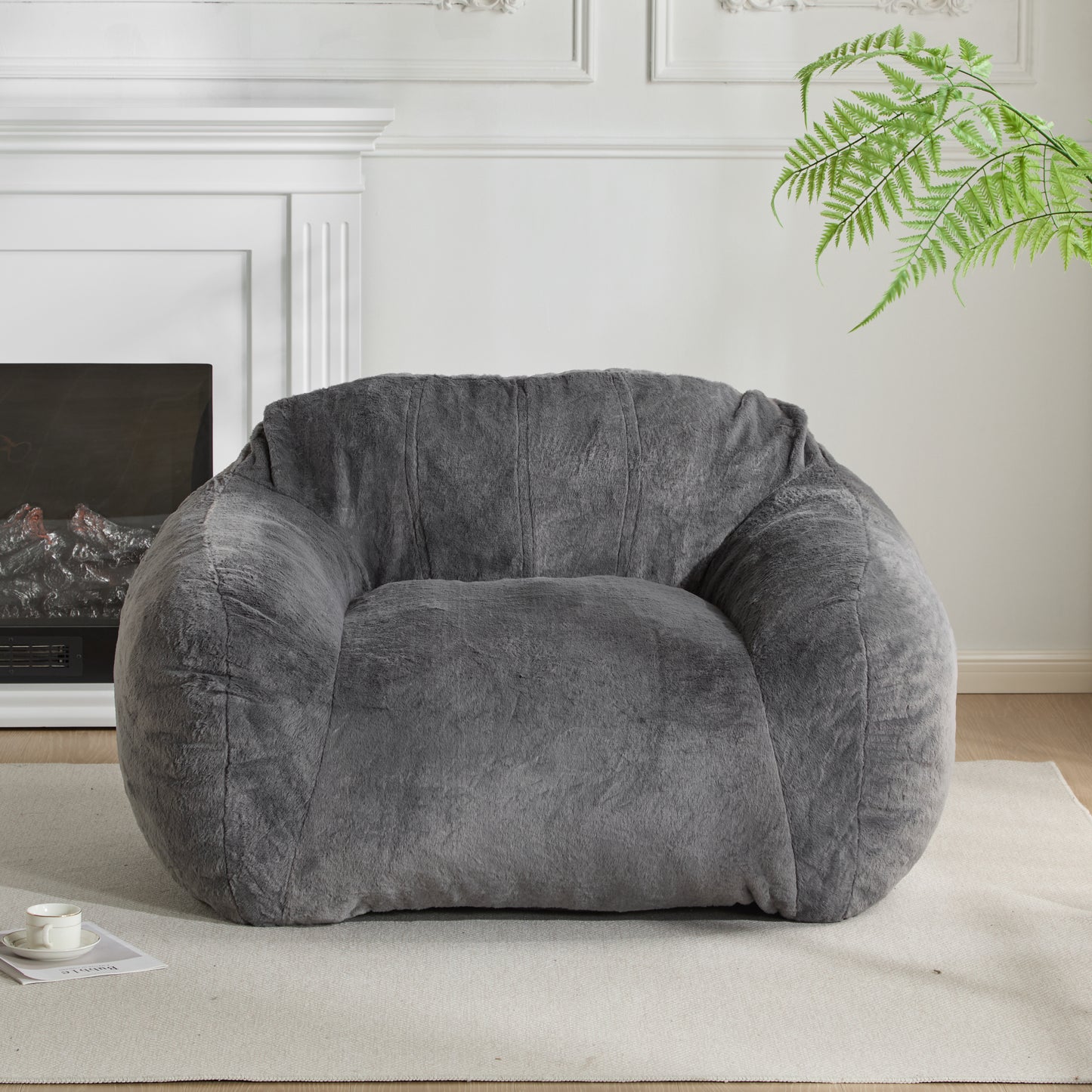 Sezze Indoor Bean Bag Chair, Gray Faux Fur