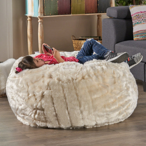 Amori Modern 3 Foot Faux Fur Bean Bag  White Color