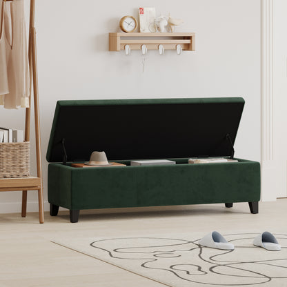 Forest Green Storage Bench with Hidden Ottoman Storage for Living Room