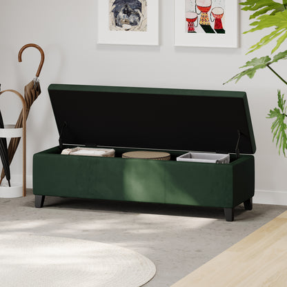 Forest Green Storage Bench with Hidden Ottoman Storage for Living Room