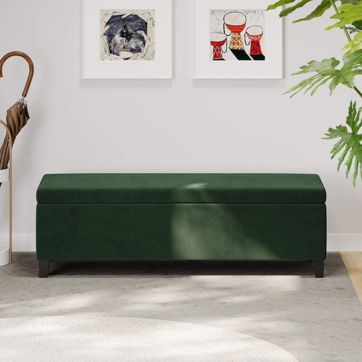 Forest Green Storage Bench with Hidden Ottoman Storage for Living Room