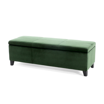 Forest Green Storage Bench with Hidden Ottoman Storage for Living Room
