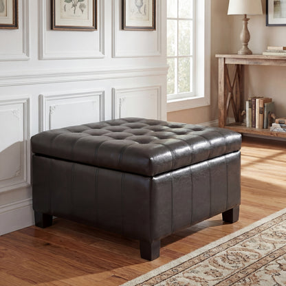 Black PU Storage Ottoman with Rubber Wood Legs, 30.25'' Square Tufted Indoor Ottoman with Lift-Top Storage for Living Room, Bedroom & Entryway,300lbs Weight Capacity
