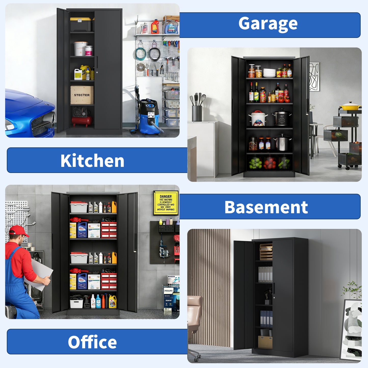 Black Metal Filing Cabinet - 3 Shelf Office Cabinet
