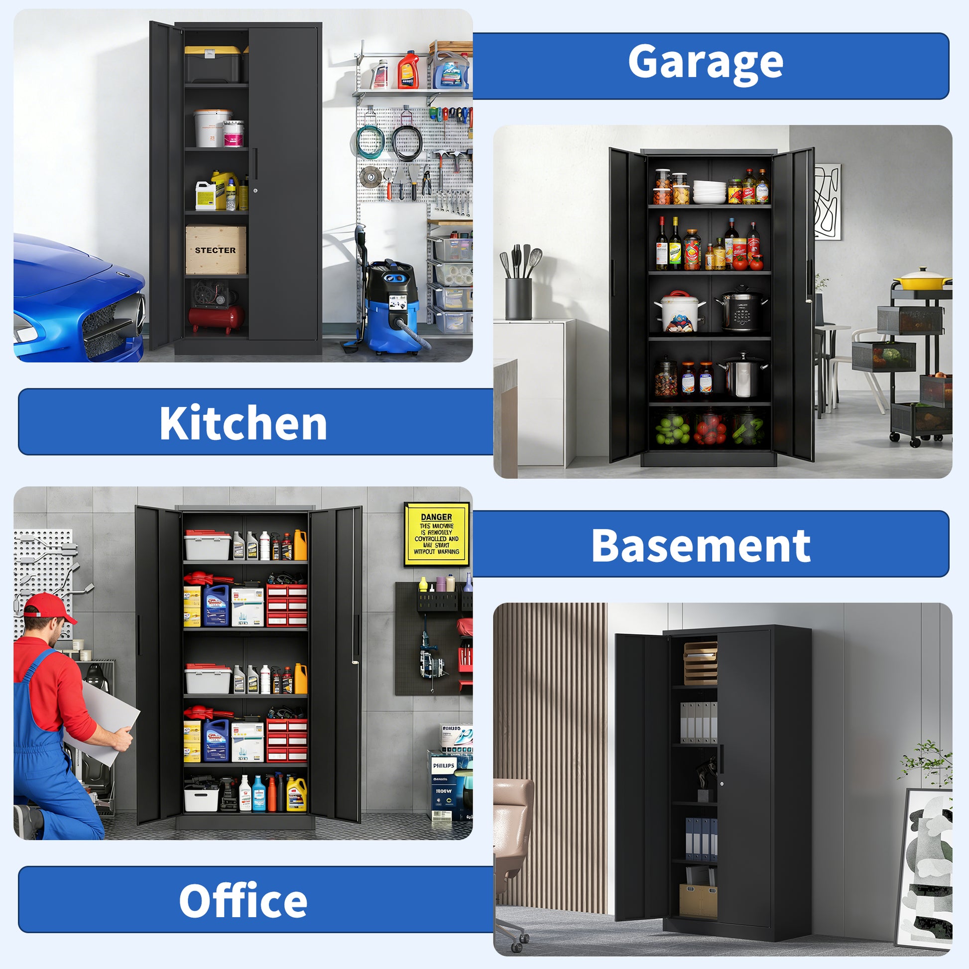 Black Metal Filing Cabinet - 3 Shelf Office Cabinet