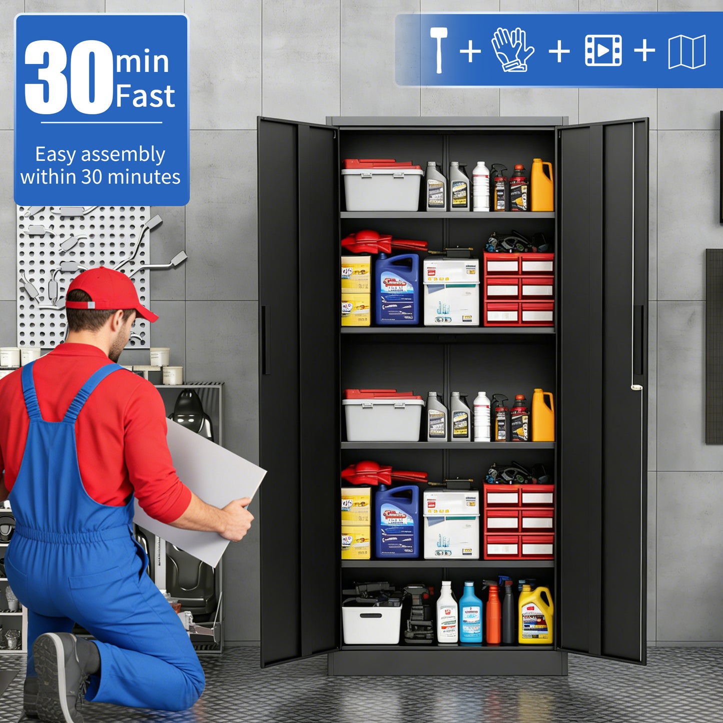 Black Metal Filing Cabinet - 3 Shelf Office Cabinet