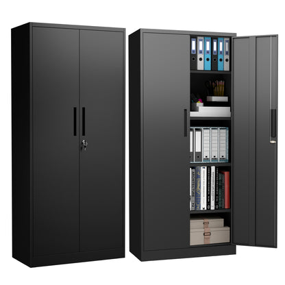 71"H Metal Garage Storage Cabinet, Black Tool Steel Locking Cabinet with Doors and 4 Shelves, Tall Cabinets for Garage Storage Systems Lockable File Cabinet for Home Office, Classroom/Pantry