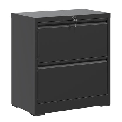 Black Steel Lateral File Cabinet with Lock for Modern Office Storage