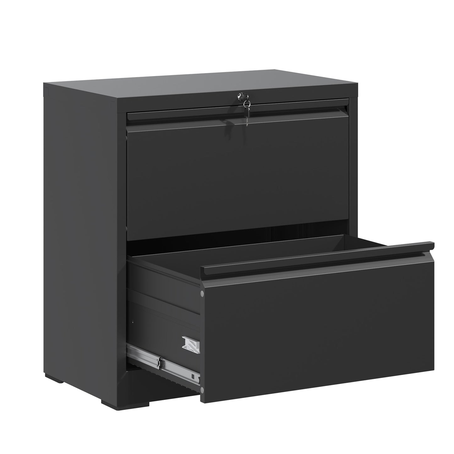 Black Steel Lateral File Cabinet with Lock for Modern Office Storage