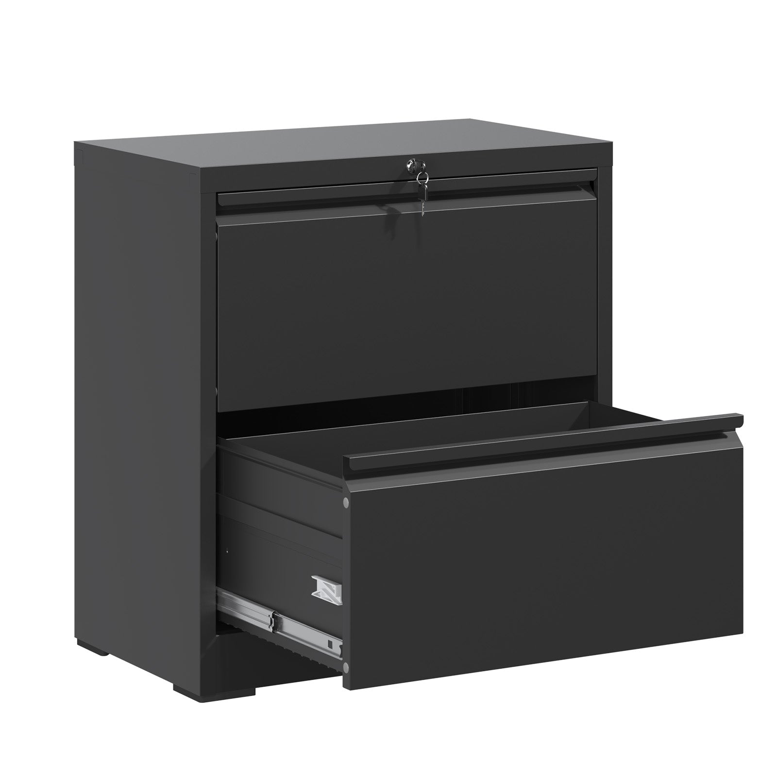 Black Steel Lateral File Cabinet with Lock for Modern Office Storage