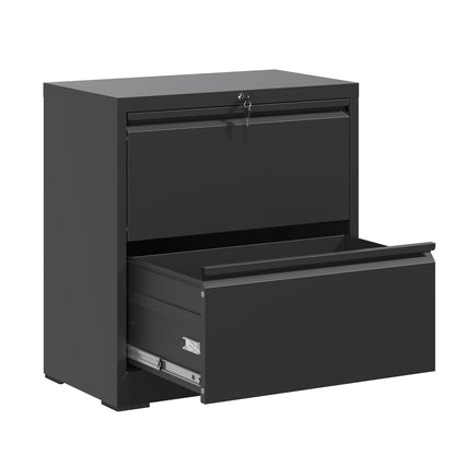 Black Steel Lateral File Cabinet with Lock for Modern Office Storage