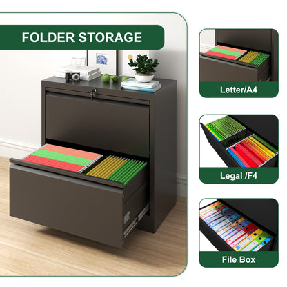 Black Steel Lateral File Cabinet with Lock for Modern Office Storage