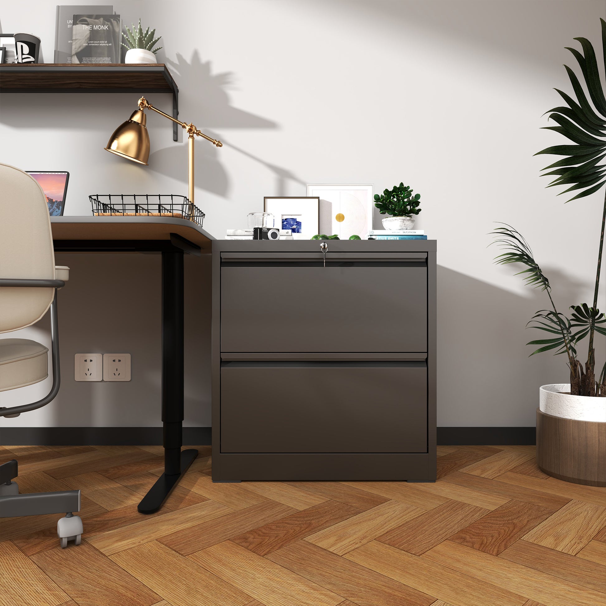 Black Steel Lateral File Cabinet with Lock for Modern Office Storage