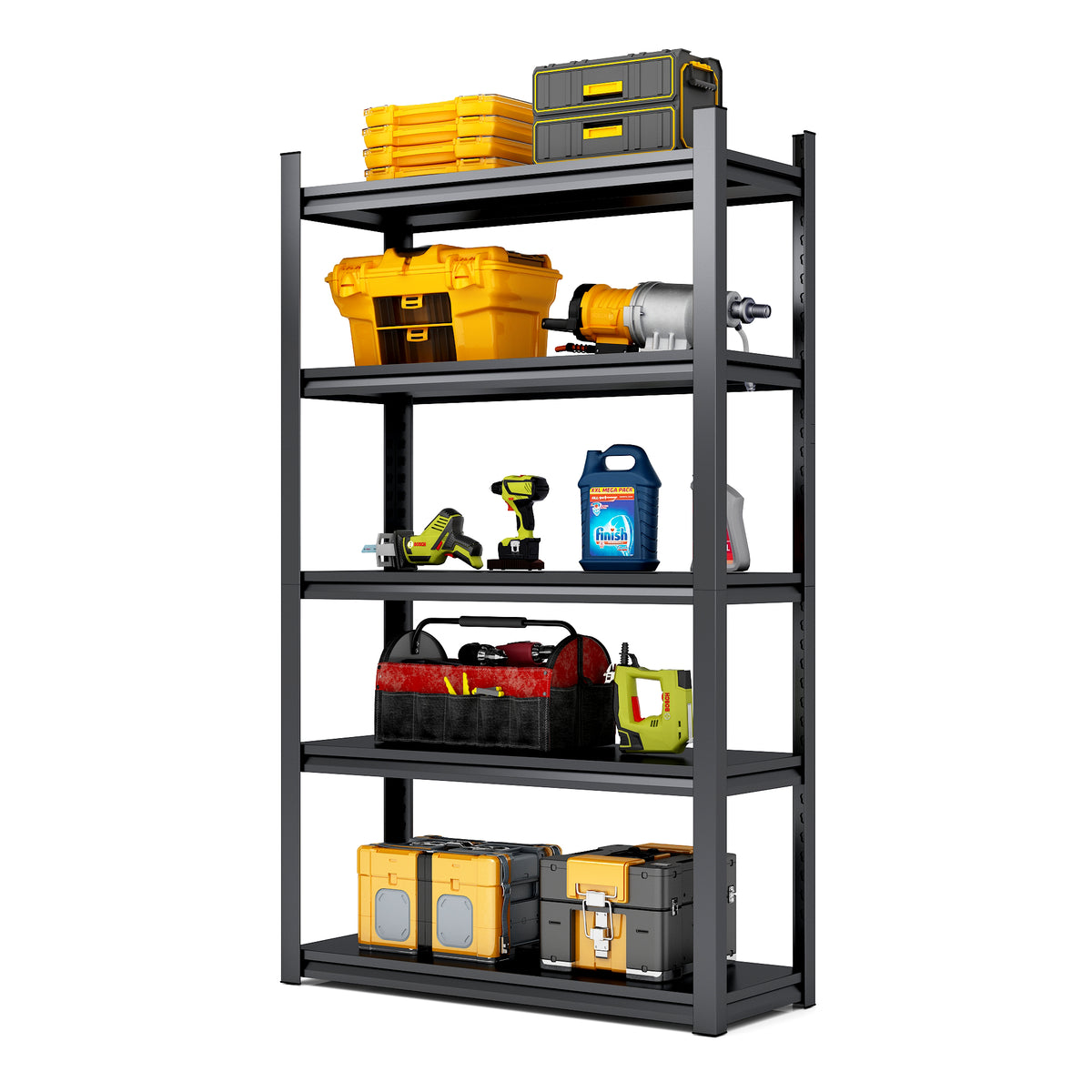 5 Tier Metal Shelving Unit - Black Gray Storage for Living Room