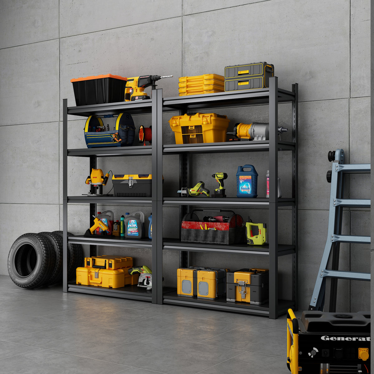5 Tier Metal Shelving Unit - Black Gray Storage for Living Room