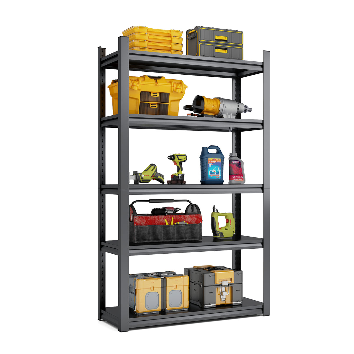 5 Tier Metal Shelving Unit - Black Gray Storage for Living Room
