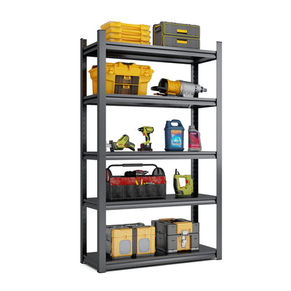 5 Tier Metal Shelving Unit - Black Gray Storage for Living Room