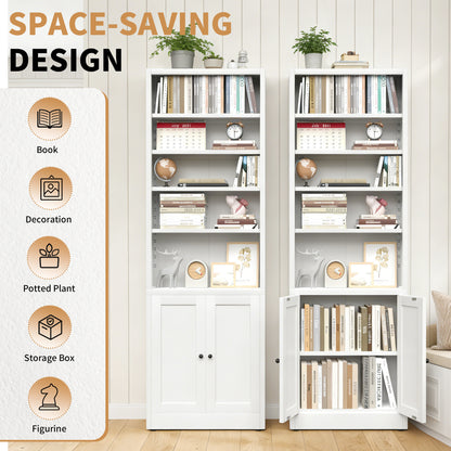 71" White Industrial Bookshelf with Adjustable Shelves for Living Room