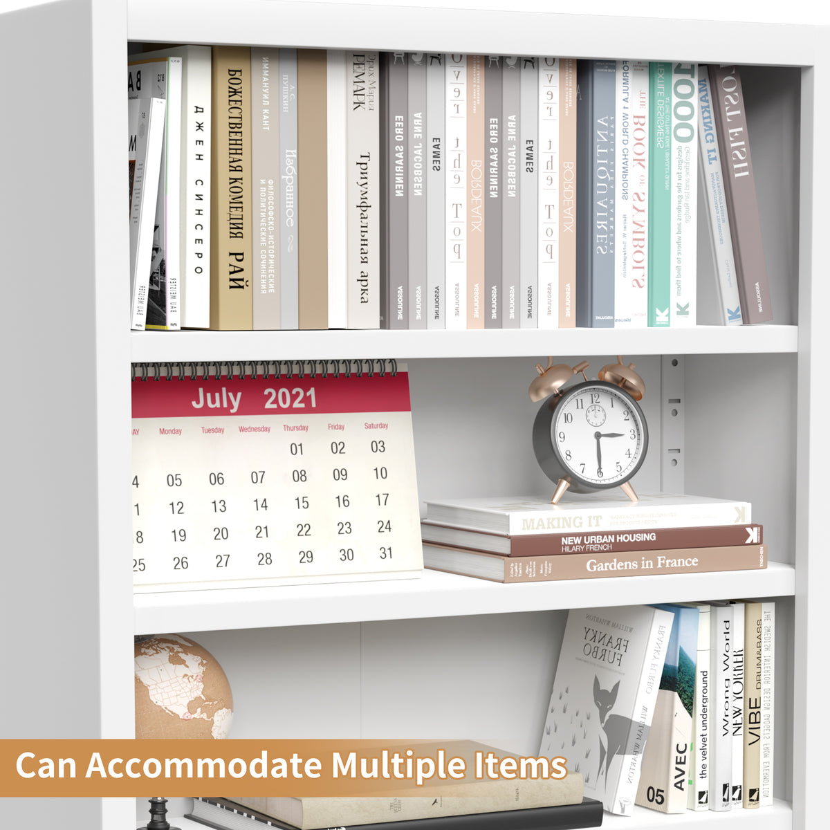 71" White Industrial Bookshelf with Adjustable Shelves for Living Room