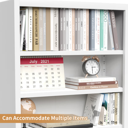 71" White Industrial Bookshelf with Adjustable Shelves for Living Room