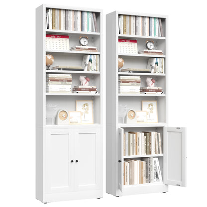 Metal Bookcase, 71 Inch Tall 5-Tier Bookshelf with Door, Industrial White Bookshelf with Adjustable Shelves, 9.2" Deep Storage Shelf for Living Room, Office, Library, Modern Home Furniture