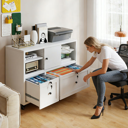 2-Drawer White Filing Cabinet - Mobile Office Storage