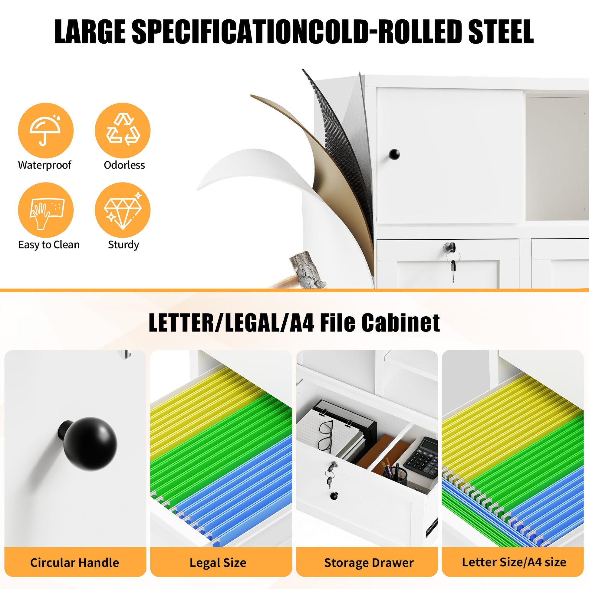 2-Drawer White Filing Cabinet - Mobile Office Storage