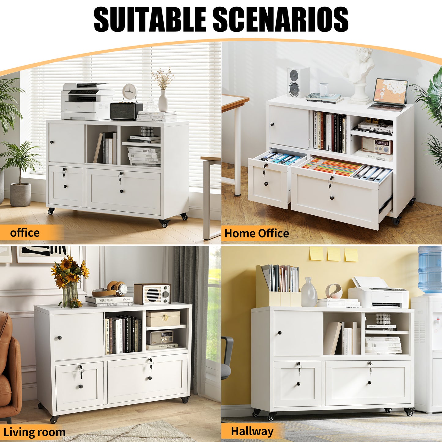 2-Drawer White Filing Cabinet - Mobile Office Storage