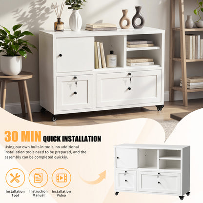 2-Drawer White Filing Cabinet - Mobile Office Storage
