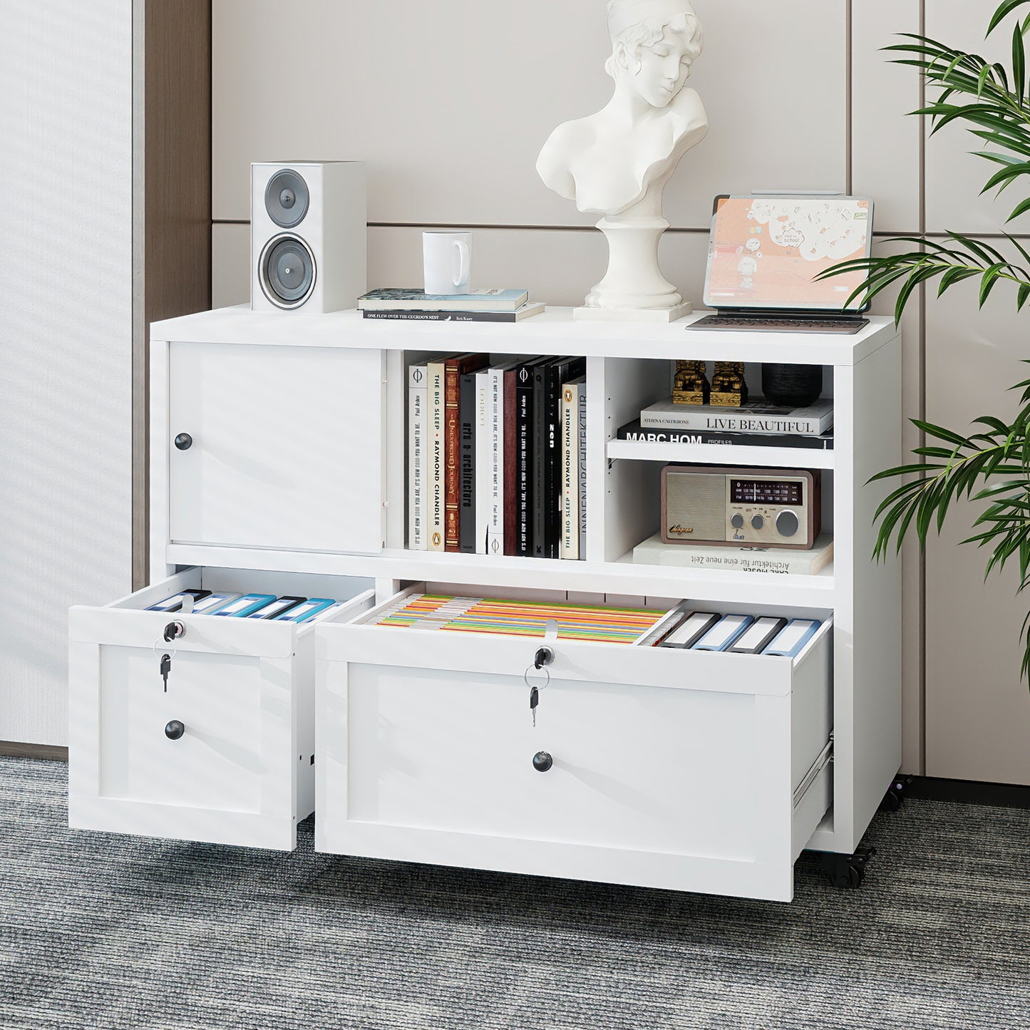 2-Drawer White Filing Cabinet - Mobile Office Storage