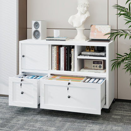 2-Drawer White Filing Cabinet - Mobile Office Storage