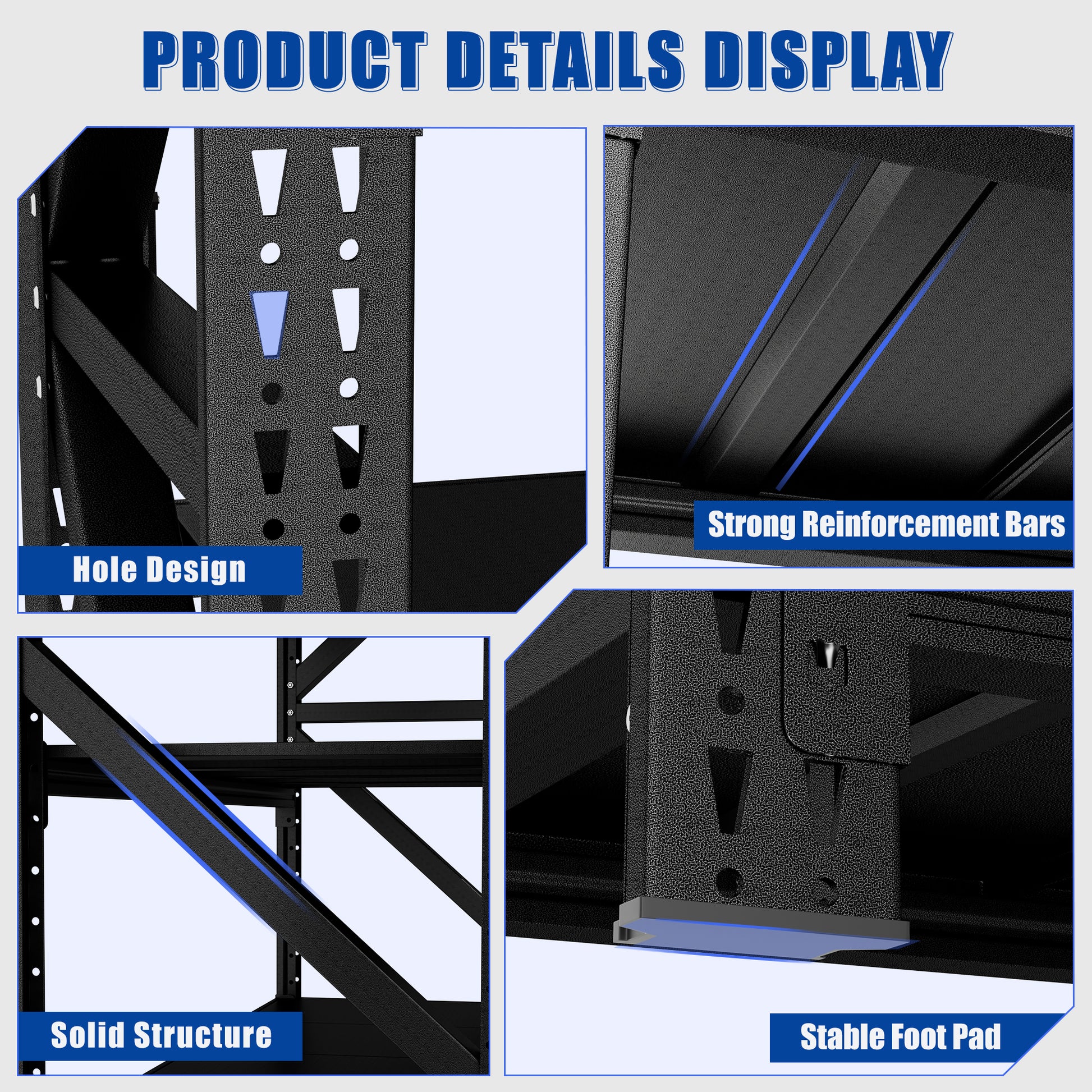 Heavy Duty Metal Garage Shelves - 4000 LBS Capacity, Black