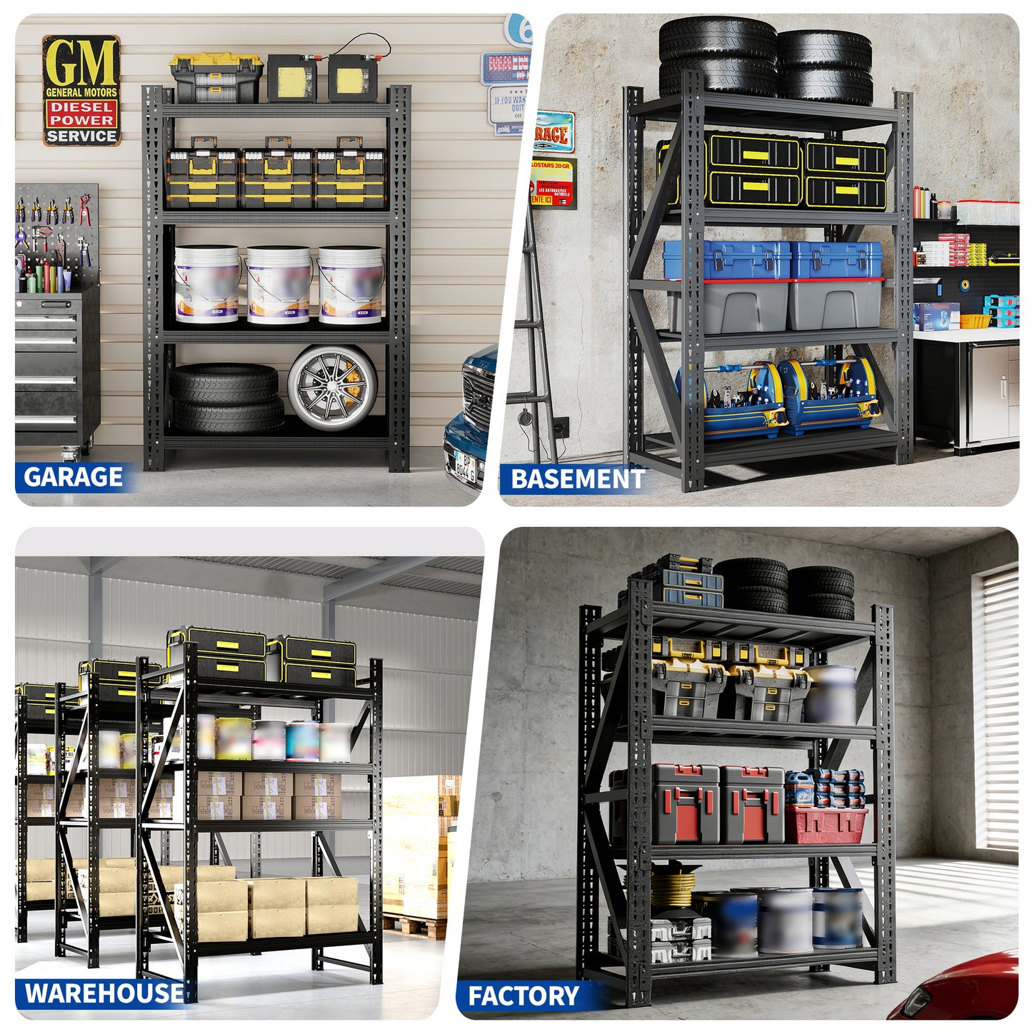 Heavy Duty Metal Garage Shelves - 4000 LBS Capacity, Black