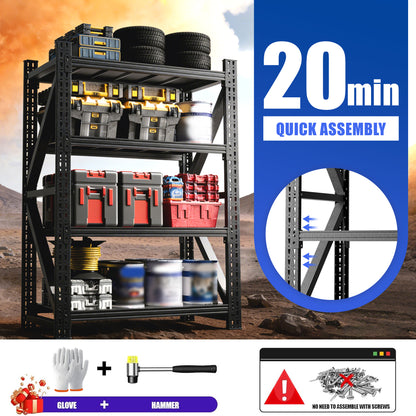 Heavy Duty Metal Garage Shelves - 4000 LBS Capacity, Black