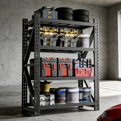 Heavy Duty Metal Adjustable Garage Shelves, 69"H x 47"W Industrial Shelving Unit 4000LBS Capacity Steel Storage Rack for Warehouse, Black