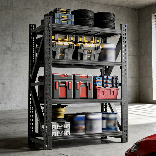 Heavy Duty Metal Adjustable Garage Shelves, 69"H x 47"W Industrial Shelving Unit 4000LBS Capacity Steel Storage Rack for Warehouse, Black