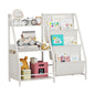 Kids Bookshelf and Toy Storage Organizer, Montessori Bookcase for Toddler Nursery, Wooden & Fabric Book Shelf with Anti-Tip Safety, White