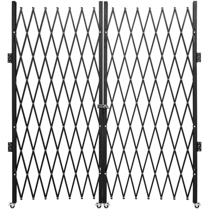 Double Folding Security Gate, 5.1' H x 10.2' W Folding Door Gate, Steel Accordion Security Gate, Flexible Expanding Security Gate, 360° Rolling Barricade Gate, Scissor Gate or Door with Keys