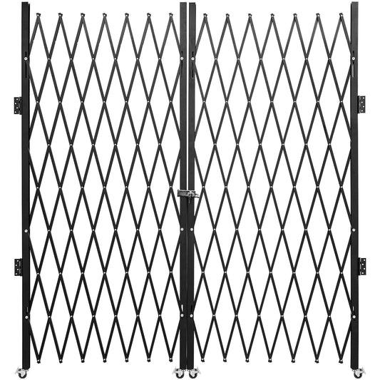 Double Folding Security Gate, 5.1' H x 10.2' W Folding Door Gate, Steel Accordion Security Gate, Flexible Expanding Security Gate, 360° Rolling Barricade Gate, Scissor Gate or Door with Keys