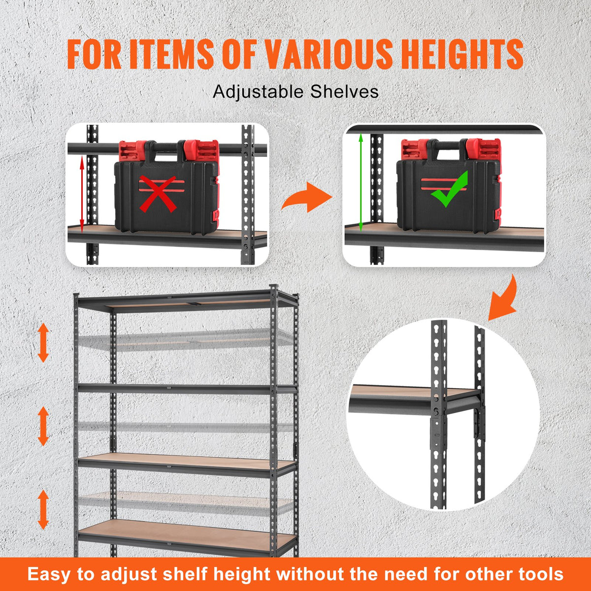5-Tier Carbon Steel Storage Shelving Unit - 2000 lb Capacity for Living Room